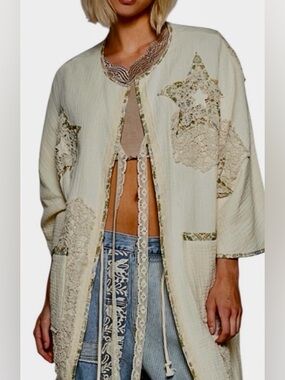POL Cream Embroidered Lace Tunic Jacket